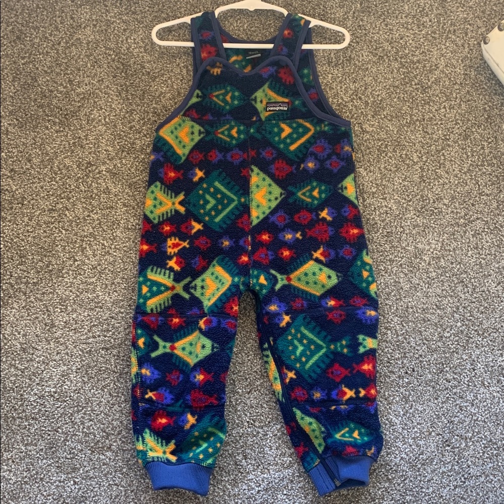Patagonia Vintage Colorful Patterned Fleece Bib Overalls